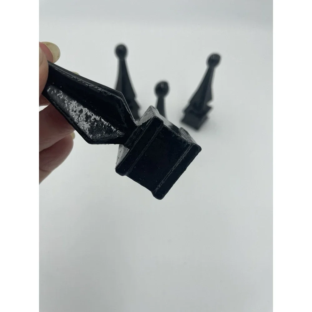 4 Glossy Black Cast Iron Fence Spear‎ Topper Finials 1